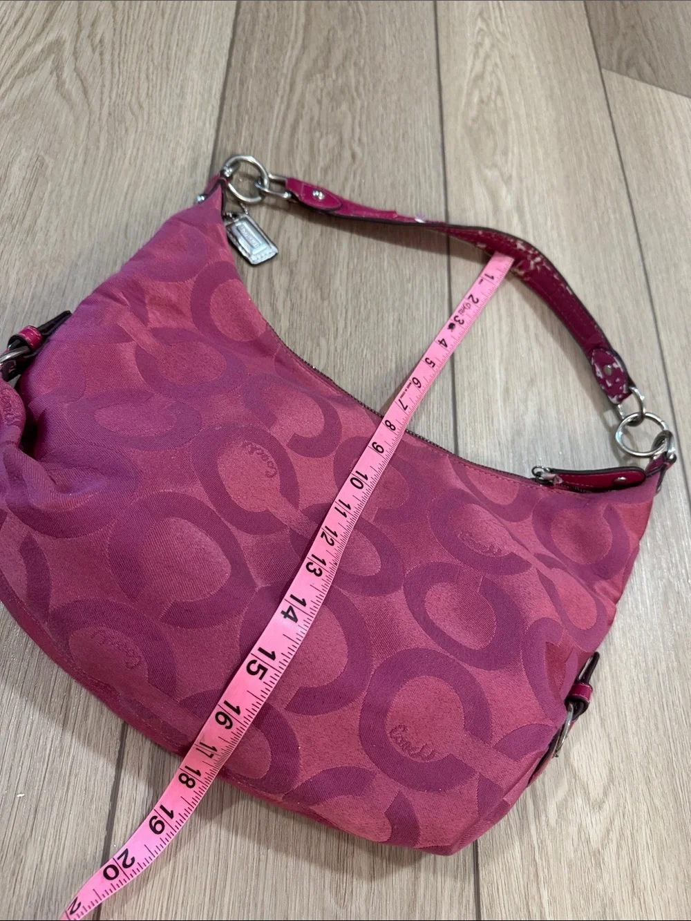 COACH Y2K Distressed Madison Signature Optic Pink Satin Shoulder Hand Bag
